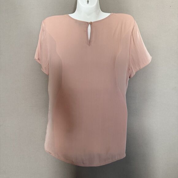 Quince Stretch Silk Top Medium Washable Pink Rose Womens Short Sleeve Crew Neck - Picture 2 of 8